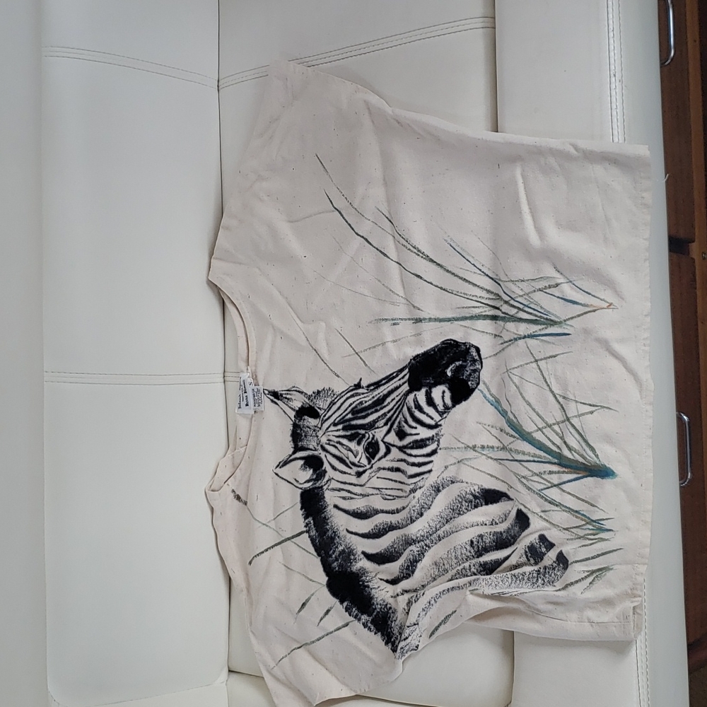 100% Raw Silk Crop Top Handpainted Zebra 90's Style